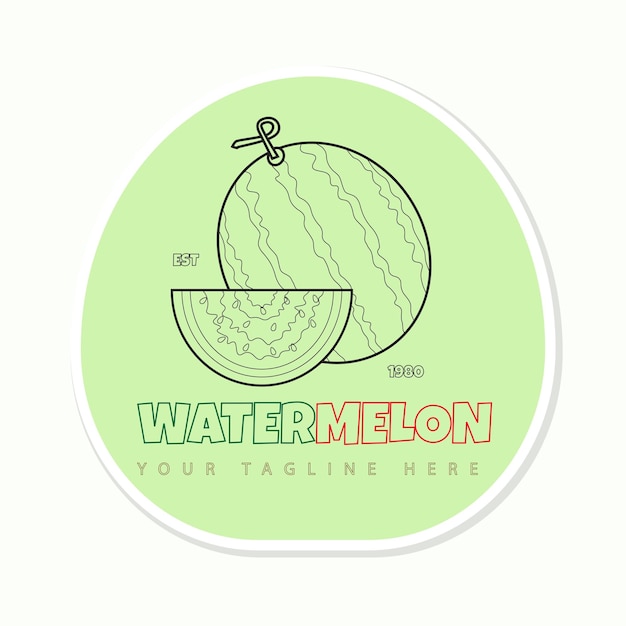 Estampa de etiqueta y pegatina o insignia realistas para el embalaje de frutas de verano en rodajas de sandía