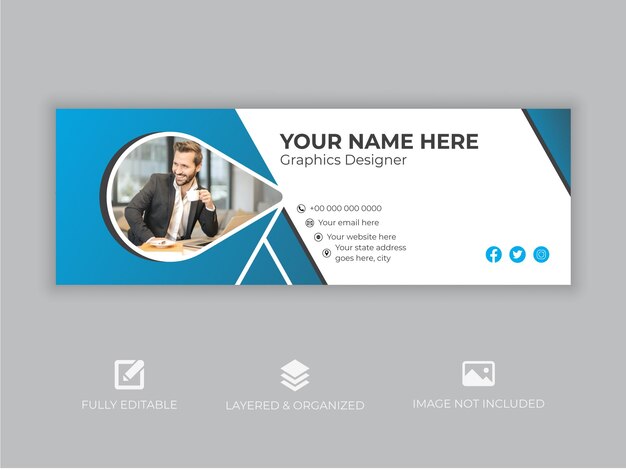 Estampa de firma de correo electrónico de negocios de estilo vectorial moderno y diseño de firmas de correo electrónico profesional