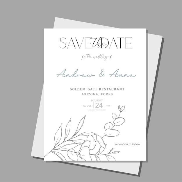 Estampa de invitación de boda de Eucalipto de arte de línea Diseño de boda minimalista de Eucalyptus de esquema