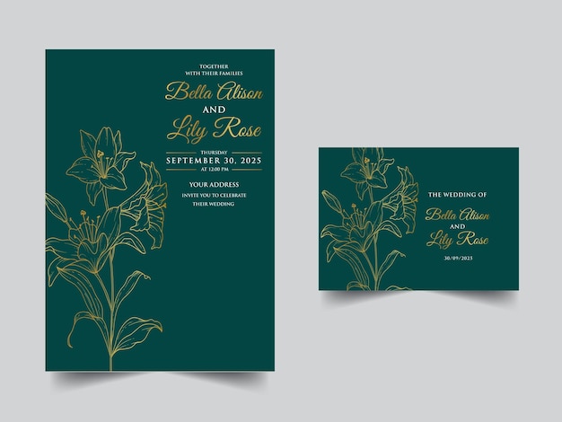 Estampa de invitación de boda con flores de línea Magnolia de esquema Estampa de papelería de boda minimalista