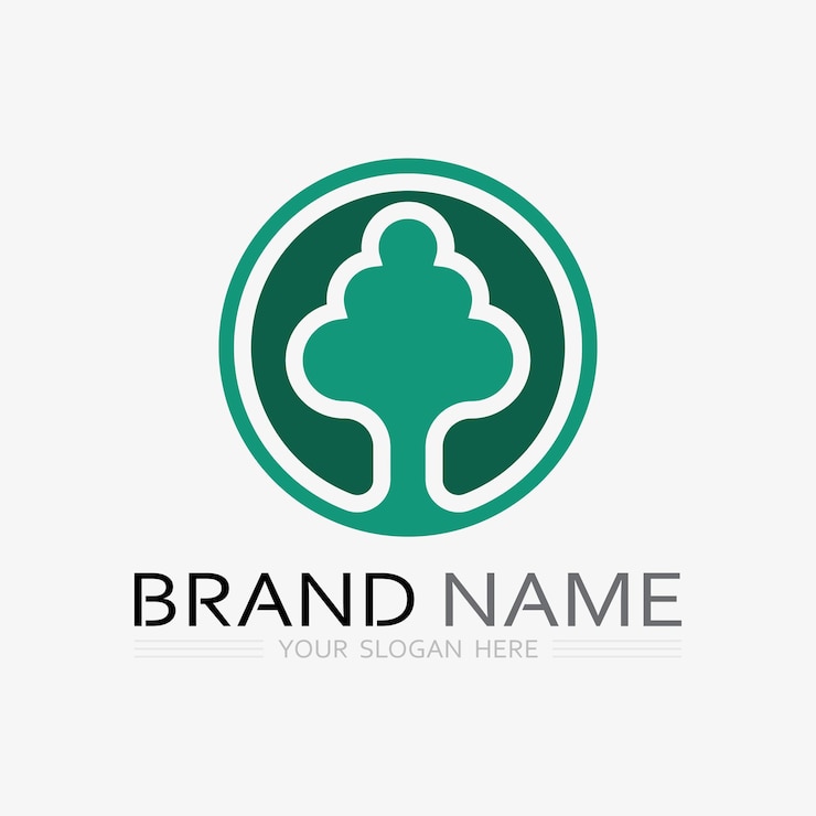 Vector estampa del logotipo de jardinería con icono de pala y árbol con hojas verdes