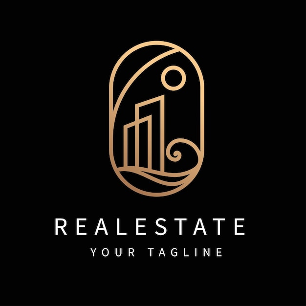 Estampa de logotipo de oro de bienes raíces diseño abstracto logotipo de edificio de la ciudad de oro diseño creativo negocio concepto de logotipo inmobiliario elegante estampa vectorial de apartamento