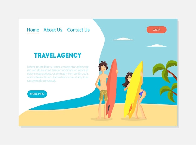 Estampa de página de destino del operador turístico vector de vacaciones de verano y resorts tropicales