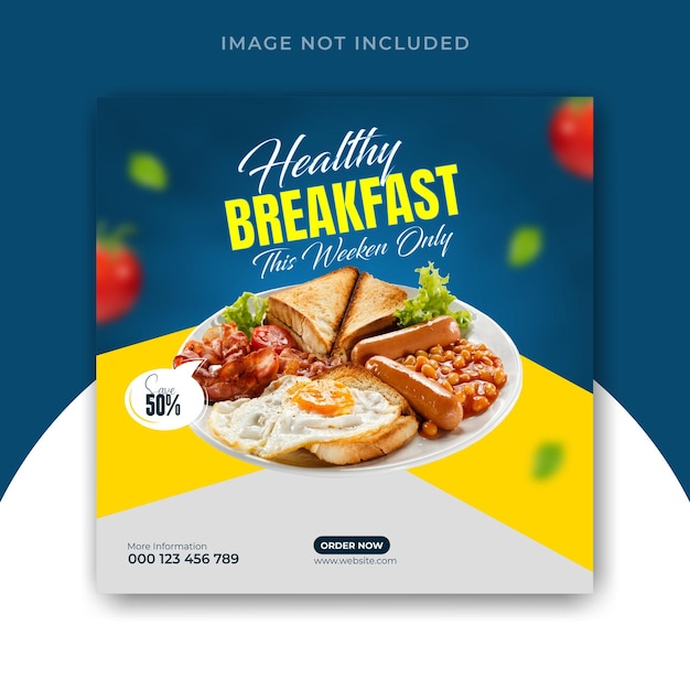 Estampa de publicación de redes sociales de desayunos y comidas saludables en restaurantes