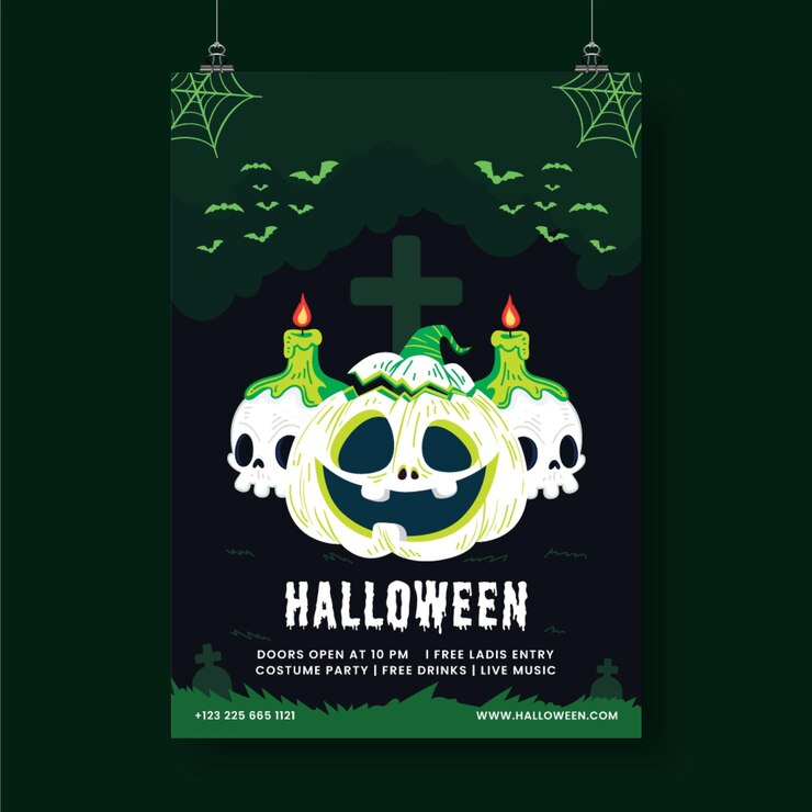 Estampa de tarjeta de felicitación de Navidad feliz de Halloween de estilo volante vectorial gratuito