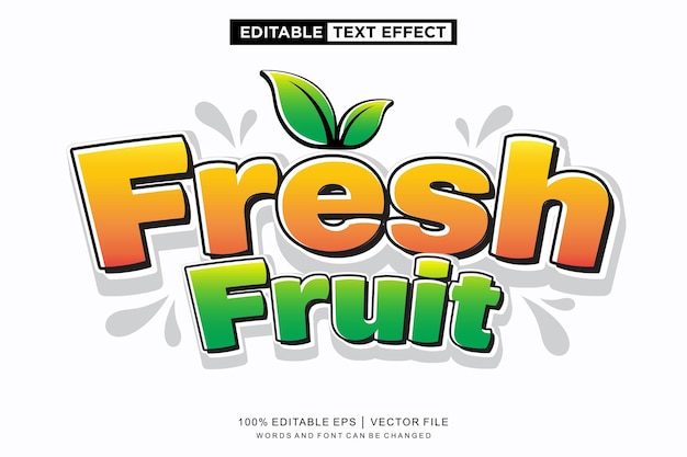 Vector estampa de texto editable con efecto de texto de frutas frescas