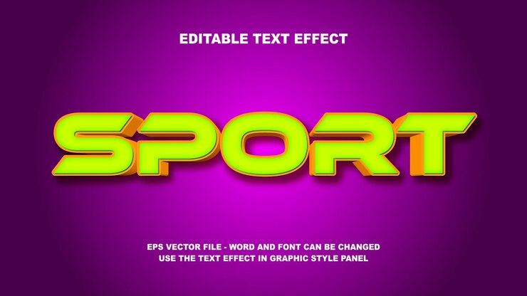 Vector estampa vectorial 3d de efectos de texto editable para el deporte