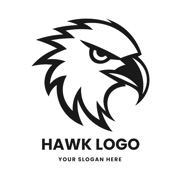 Estampa vectorial de logotipo del halcón símbolo del icono de la cabeza aislado en un fondo blanco Ilustración moderna en blanco y negro Diseño de silueta minimalista simple para tatuaje de logotipo e impresión de camiseta