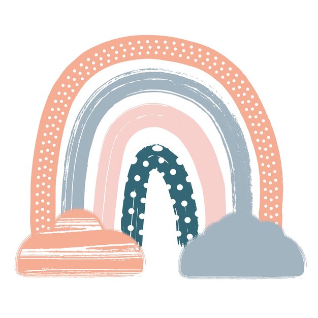 Estampado de arco iris de vivero Boho escandinavo con nubes para sala de juegos con colores de género neutro Ilustración vectorial Objeto Faboluos aislado en blanco