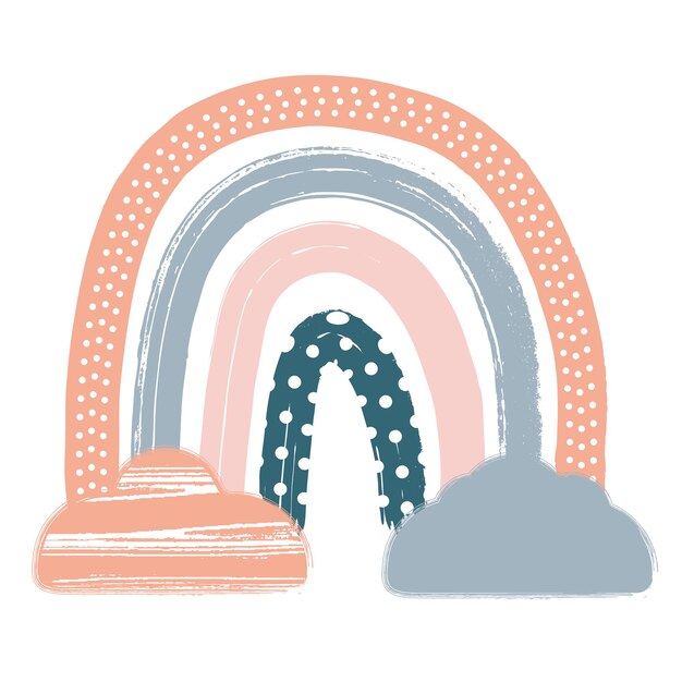 Estampado de arco iris de vivero Boho escandinavo con nubes para sala de juegos con colores de género neutro Ilustración vectorial Objeto Faboluos aislado en blanco