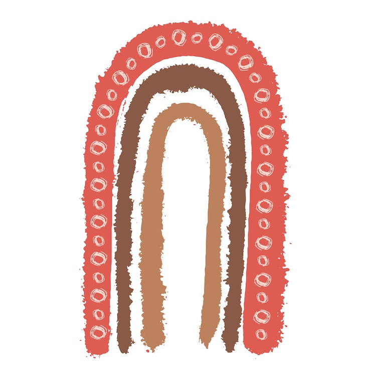 Vector estampado de arcoíris boho escandinavo para sala de juegos con colores neutros de género. ilustración vectorial. objeto faboluos aislado en blanco.