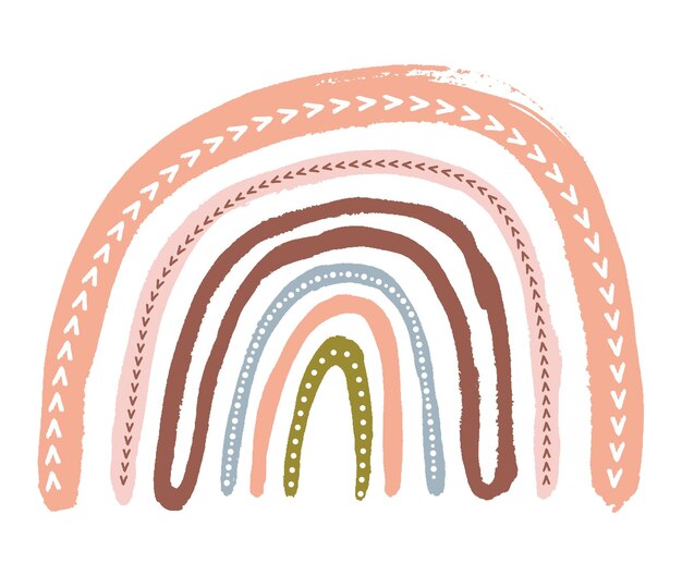 Estampado de arcoíris boho escandinavo para sala de juegos con colores neutros de género. Ilustración vectorial. Objeto Faboluos aislado en blanco.