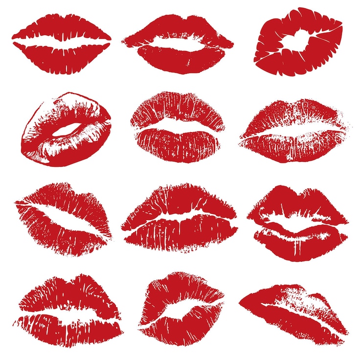 Vector estampado de beso de lápiz labial aislado labios rojos aislados en diferentes formas