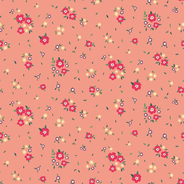Estampado botánico lindo con arreglo floral abstracto de pequeñas plantas sobre un fondo rosado Diseño de superficie Liberty con pequeñas flores hojas bonitos ramos Ilustración vectorial
