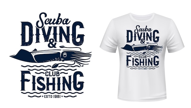 Estampado de camiseta del club de buceo y pesca.