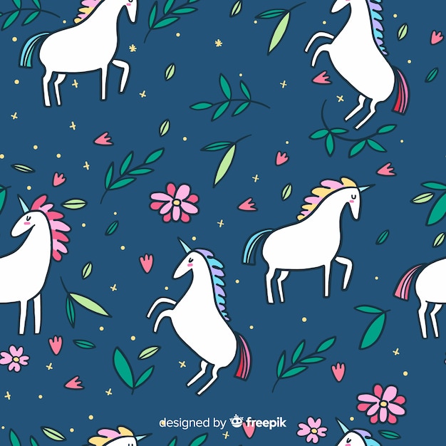 Estampado colorido de unicornios adorables en diseño plano