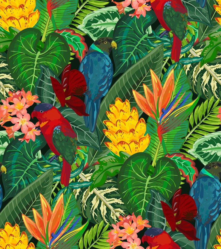 Vector estampado floral de verano fondo de animales sin fin