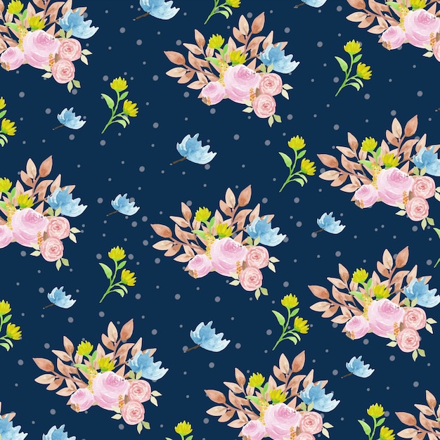 Estampado de flores de acuarela con fondo azul marino