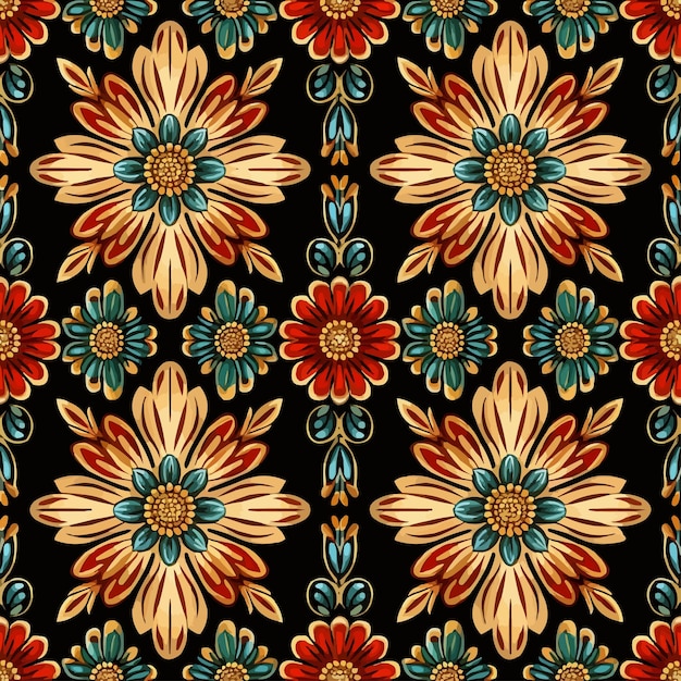 estampado de flores de colores sobre un fondo negro