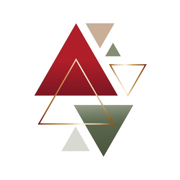 Estampado geométrico abstracto de navidad de año nuevo con triángulos rojos, verdes y dorados. ilustración vectorial