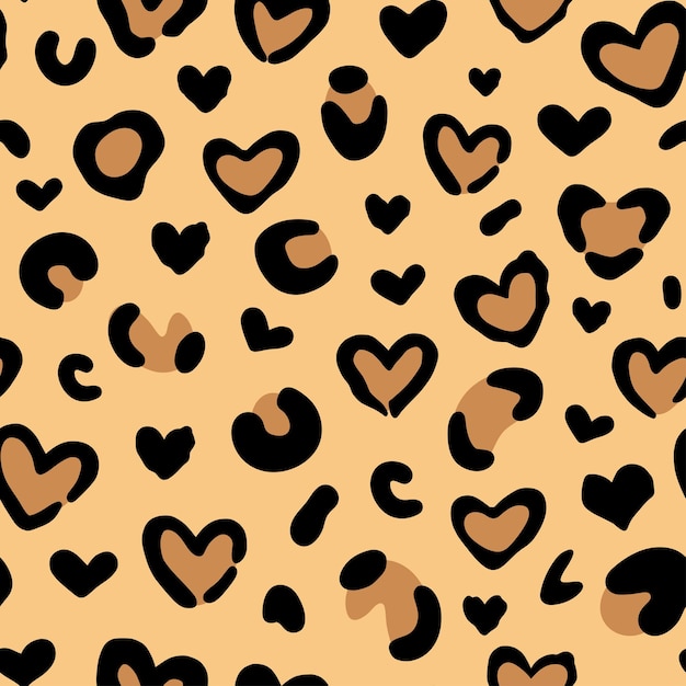 Estampado de leopardo de corazón camuflaje leopardo vector patrón sin costuras sobre fondo beige piel de leopardo