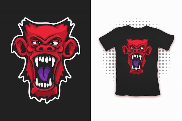 Estampado malvado mono para diseño de camiseta.