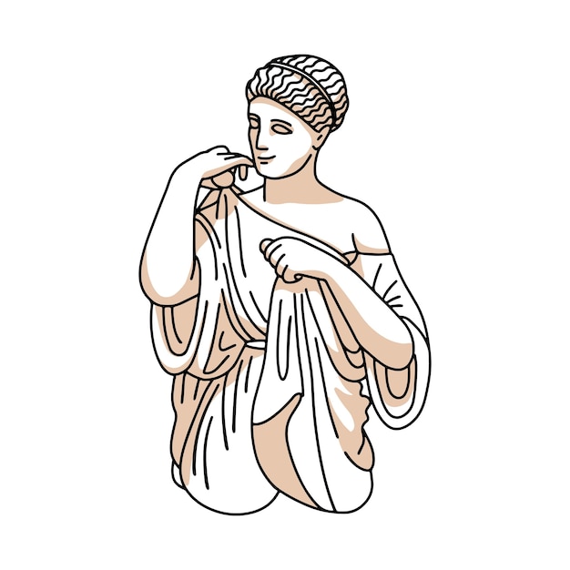 Vector estampado moderno de moda de estatua antigua aislada femenina con escultura clásica antigua de grecia de diosas