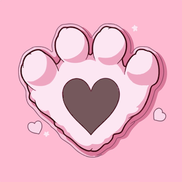 Vector estampado de pata de gato rosa con un corazón en la parte inferior.