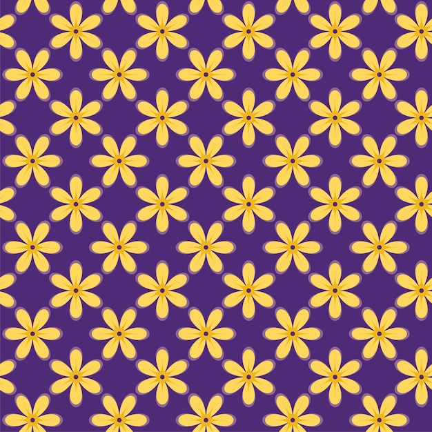 Estampado de patrón violeta de flor amarilla plana