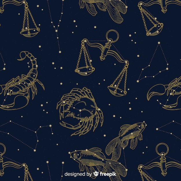 Vector estampado de signos del zodiaco dibujados a mano