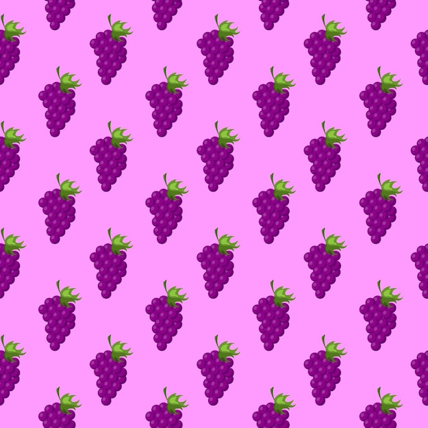 Estampado de tarjetas de regalo de papel de embalaje con patrón plano sin costuras de uvas en fondo púrpura