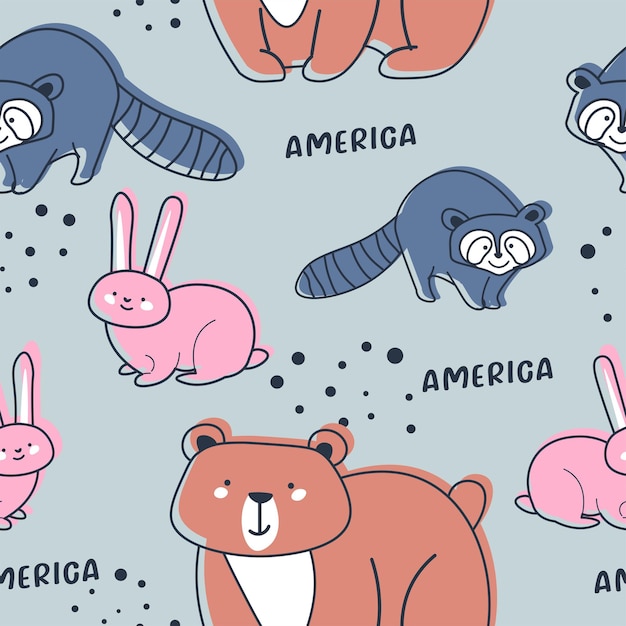 Estampado transparente de animales americanos y biodiversidad.