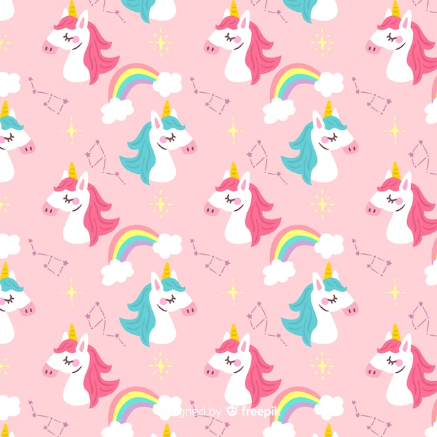 Vector estampado de unicornios dibujado a mano