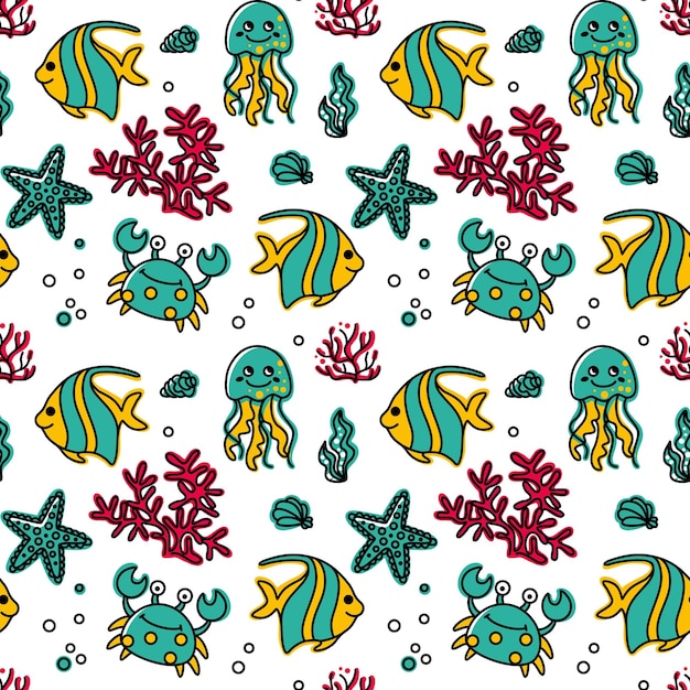 Estampado de verano de vida marina para textiles para niños y otros productos Vector de patrones sin fisuras