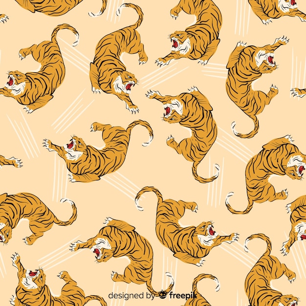 Estampado vintage de tigre dibujado