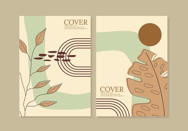 Estampados botánicos abstractos estéticos boho. Diseño escandinavo, colores pastel. collage bohemio