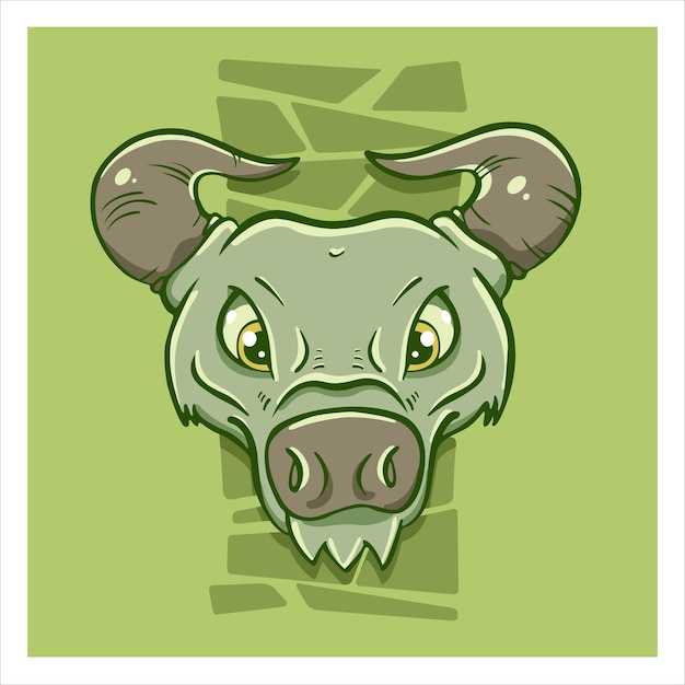 Estampilla de tatuaje de cabeza de toro verde fuerte de época