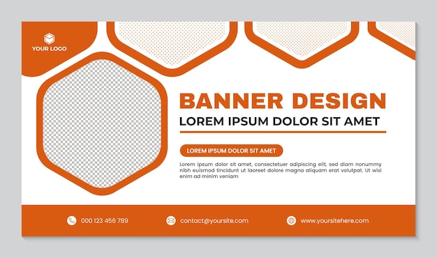 Estándar de estandarte de patrón hexagonal naranja elegante sobre fondo blanco