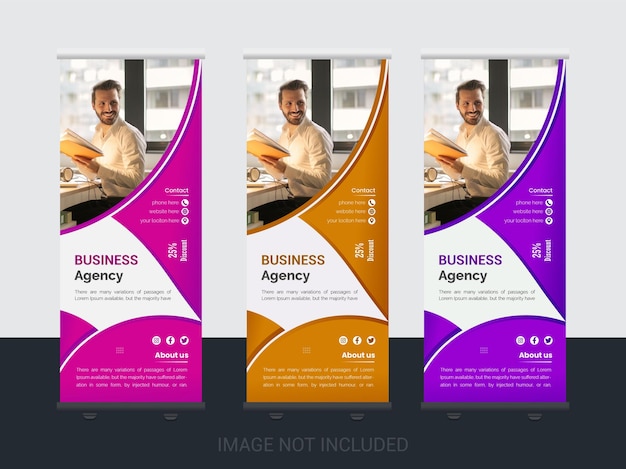 Estándares de la agencia diseño de banner enrollado estándares diseño de plantilla con 3 diseños 3 colores