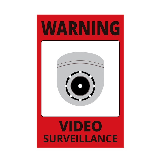 Estandarte de advertencia de videovigilancia sobre un fondo blanco
