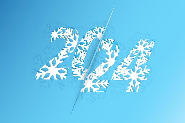 Estandarte de Año Nuevo 2024 Año 2024 Diseño con copos de nieve plantilla para folletos de Navidad tarjetas de felicitación y folletos