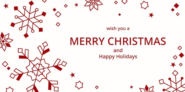 Estandarte de celebración blanco con formas geométricas abstractas de copos de nieve y texto para Feliz Navidad