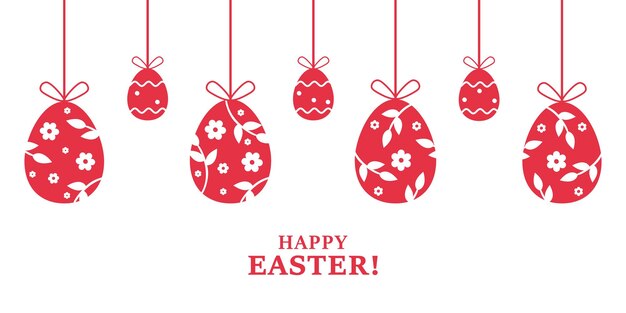 Estandarte de celebración de Pascua con huevos colgantes rosados, adornos y felices saludos de Pascua