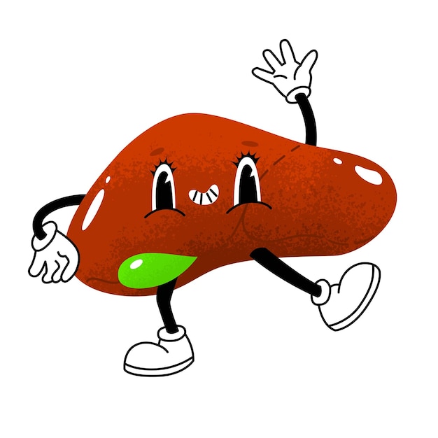 Estandarte conceptual del Día Mundial de la Hepatitis Lucha contra la enfermedad Imagen del hígado en un divertido estilo de ranura de moda Ilustración vectorial aislada sobre un fondo transparente