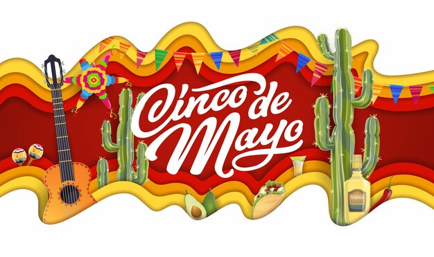 Estandarte cortado en papel de las fiestas mexicanas del cinco de mayo