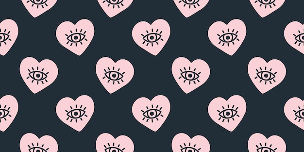 Estandarte sin costuras con corazones y ojos rosados