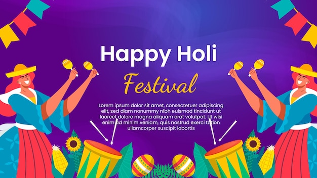 Estandarte creativo de la celebración del festival de Holi Fondo colorido Gente