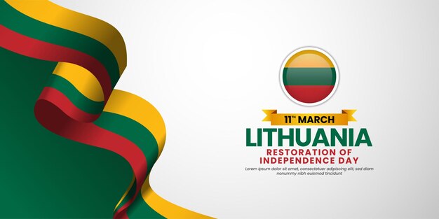 Estandarte del día de la independencia de Lituania en el fondo el 11 de marzo con la bandera nacional de la cinta ondeando