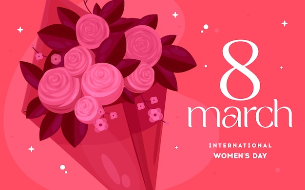 Estandarte del Día Internacional de la Mujer con flores 8 de marzo