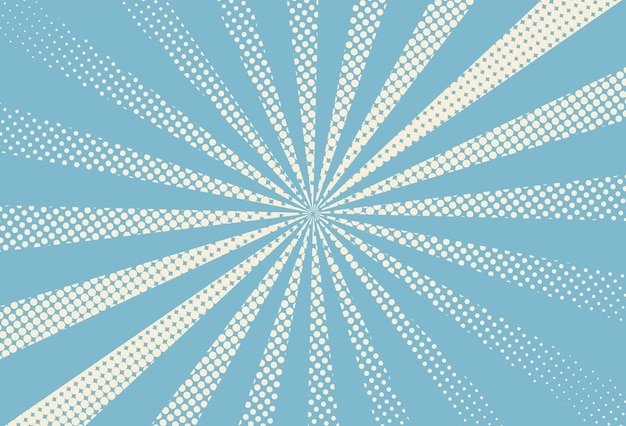 Estandarte duotónico retro azul y amarillo patrón de estallido de estrellas cómico de medio tono fondo de arte pop